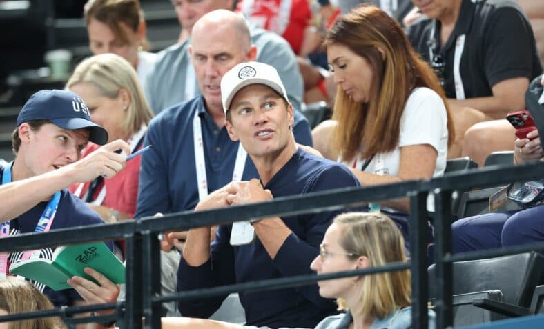 Tom Brady and his daughter Vivian attends The J.O Paris 2024 Gym Final
