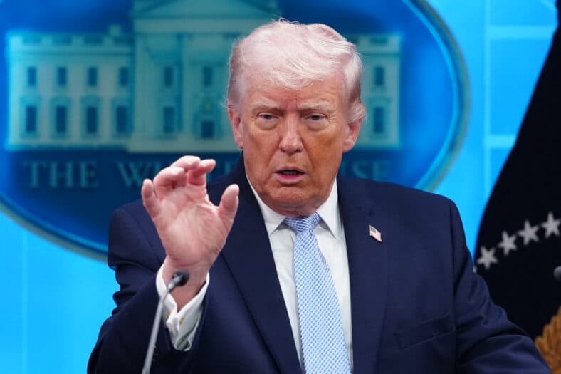 Donald Trump conducts a press conference in the White House