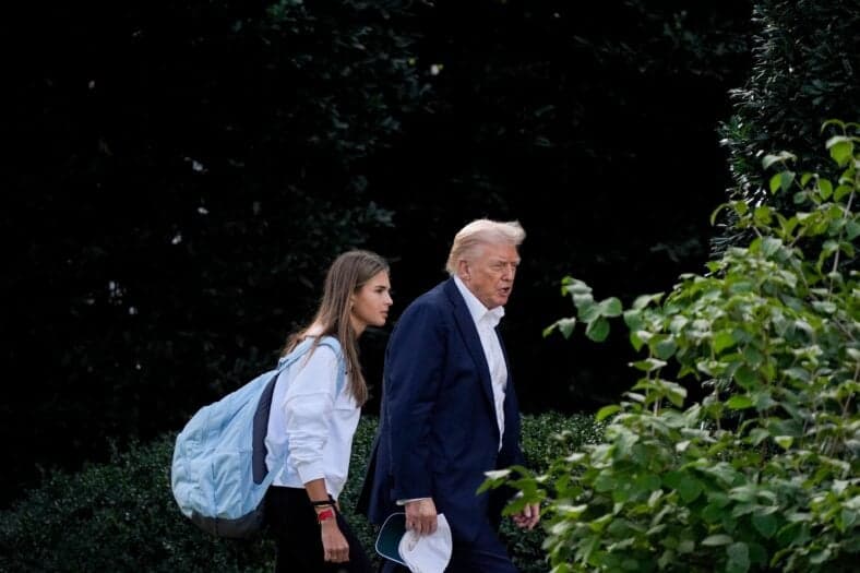 Donald Trump Arrives from Bethpage, NY with his granddaughter Kai Trumo