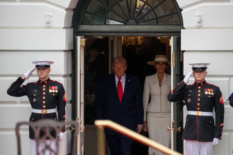Donald and Melania Trump prepare to receive King Charles III at the White House