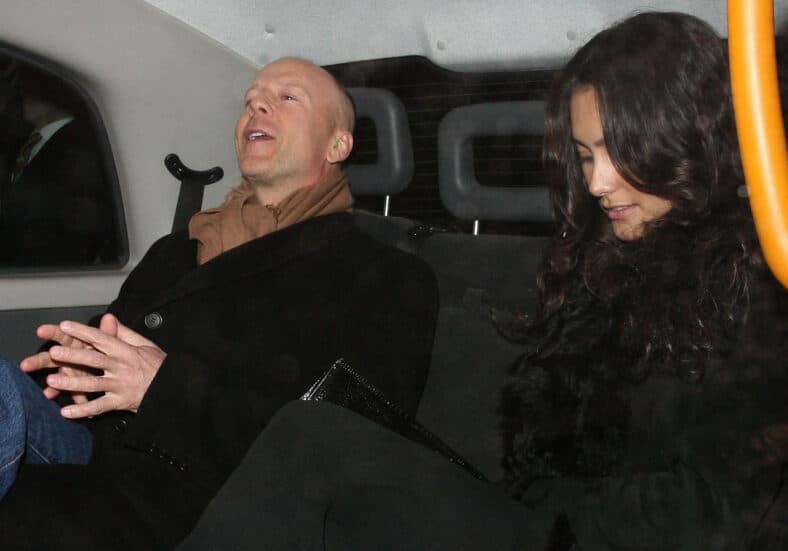 Bruce Willis and Emma Heming Willis arrive back at the Covent Garden Hotel in a black cab, having had had dinner at The Ivy restaurant