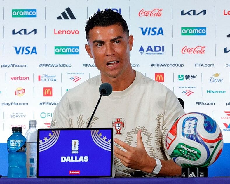 Cristiano Ronaldo speaks to members of the media 