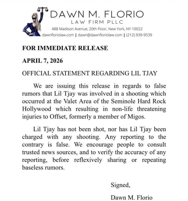 Dawn M. Florio statement on Lil Tjay