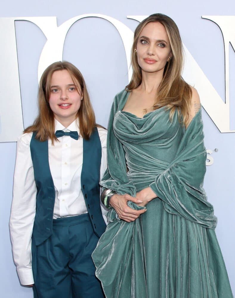 Vivienne Jolie-Pitt and her mom Angelina Jolie at the 77th Annual Tony Awards