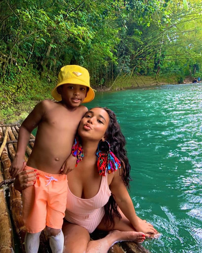 Jordan Craig and son Prince posing.