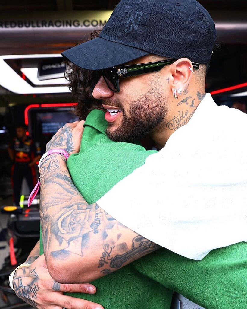 Tom Holland and Neymar Jr share a hug at Monaco GP