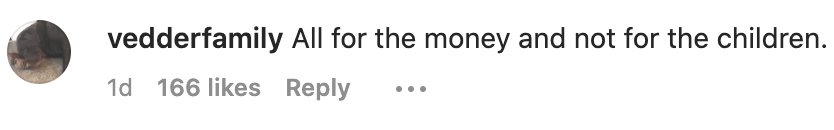 Social media comment criticizing Khloe Kardashian for prioritizing money over children's safety