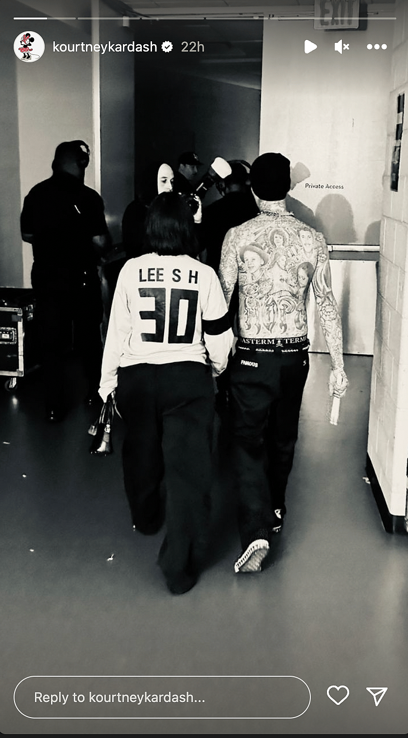 Kourtney Kardashian returns to being brunette as she joins Travis Barker on Blink-182 tour