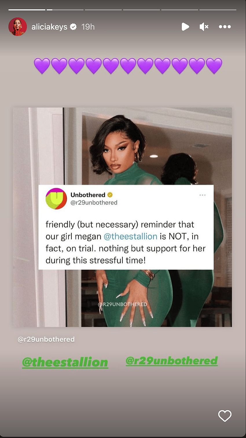 Alicia Keys' post on her Instagram story