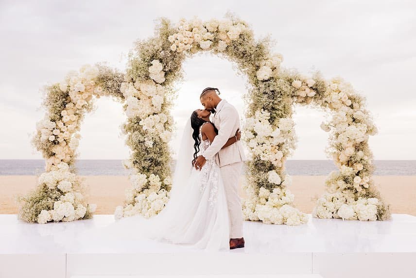 Jonathan Owens and Simone Biles during their destination wedding