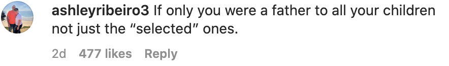 Instagram comment from ashleyribeiro3 criticizing parenting