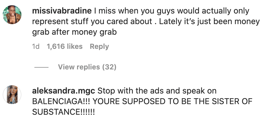 Social media comments criticizing Khloe Kardashian over Balenciaga controversy