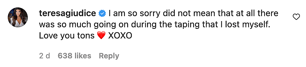 Teresa Giudice apolgizes to brothet Joe Gorga on Instagram