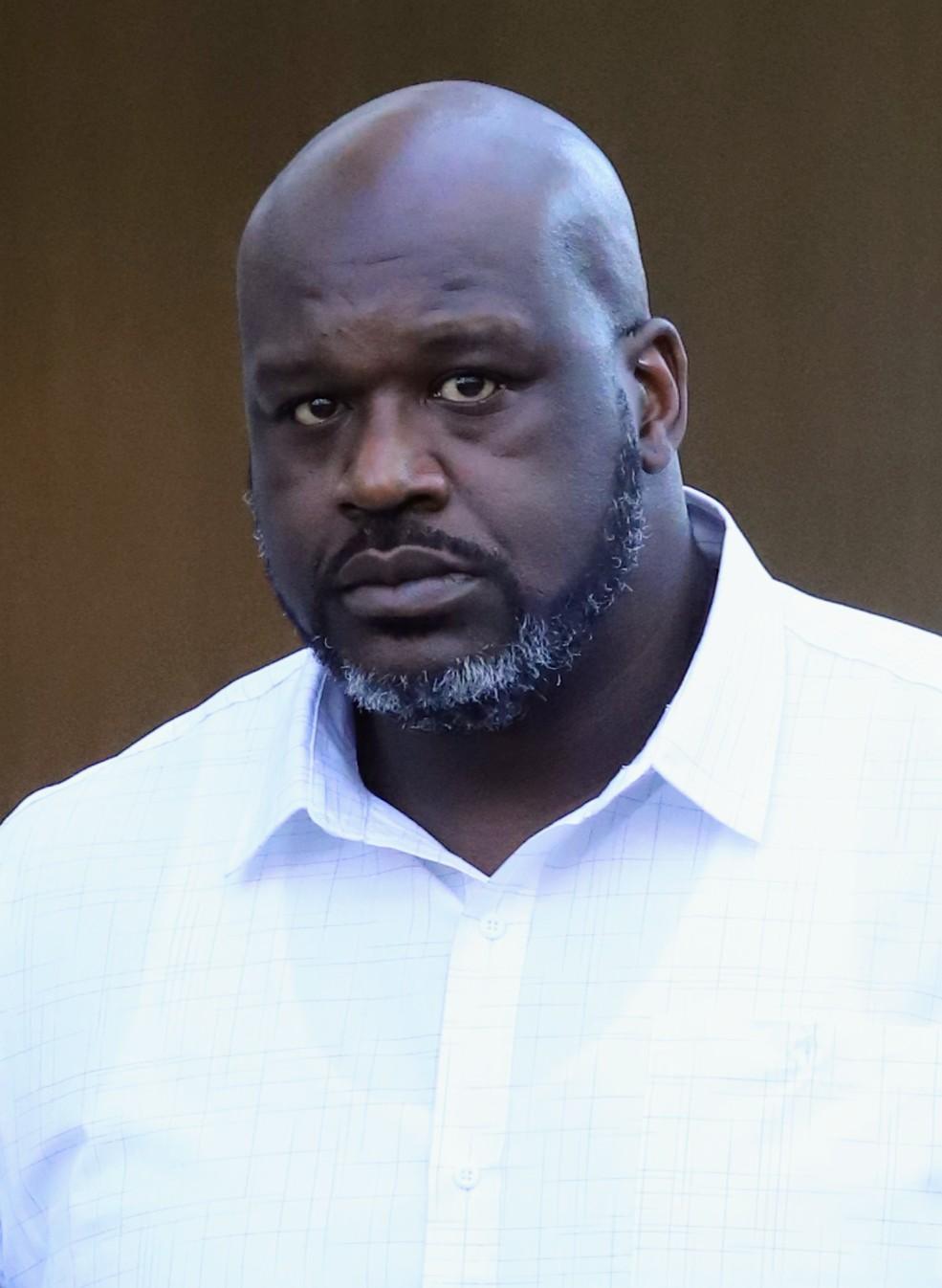 Shaquille O'Neil seen leaving the pre Super Bowl star studded party at Spago restaurant