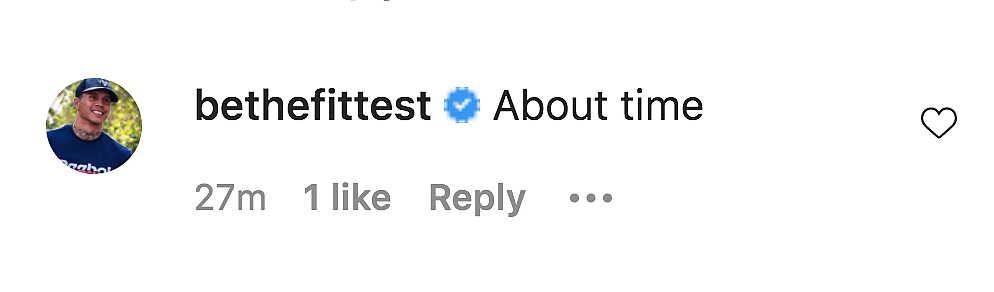 Tyrone Brennand's comment on Drew Barrymore's Instagram Post
