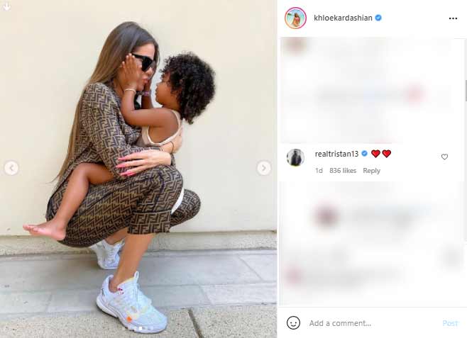 Tristan comments on Khloe's post.
