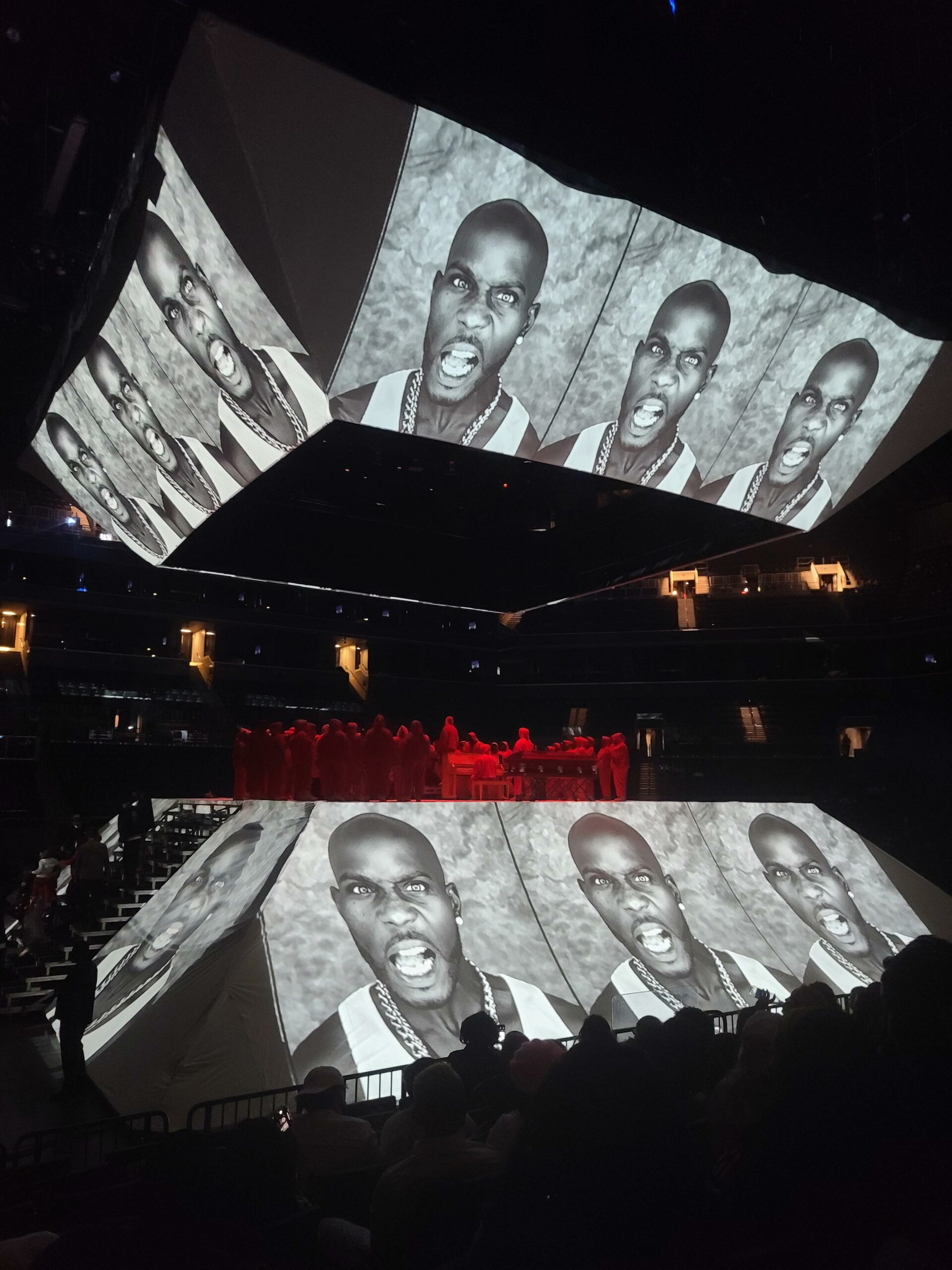 Family of DMX give emotional speechs along with Ruff Ryderz on stage and are spotted in the hallways inside family memorial for the late rapper in Brooklyn