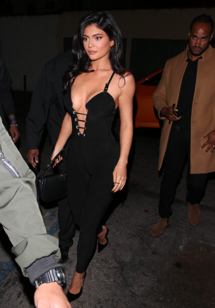 Kylie Jenner in a black jumpsuit