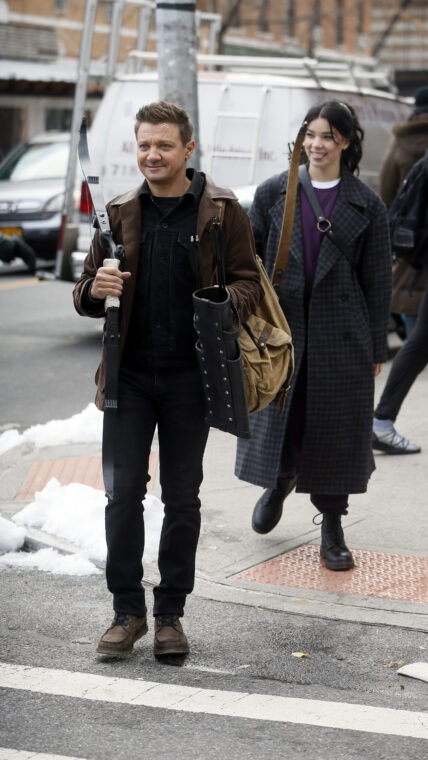 Jeremy Renner Hailee Steinfeld filming quot Marvel apos s quot Hawkeye quot