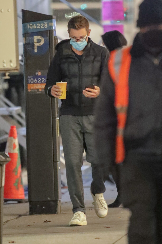 Hailee Steinfeld and Jeremy Renner seen heading to the hair and makeup trailer in NYC