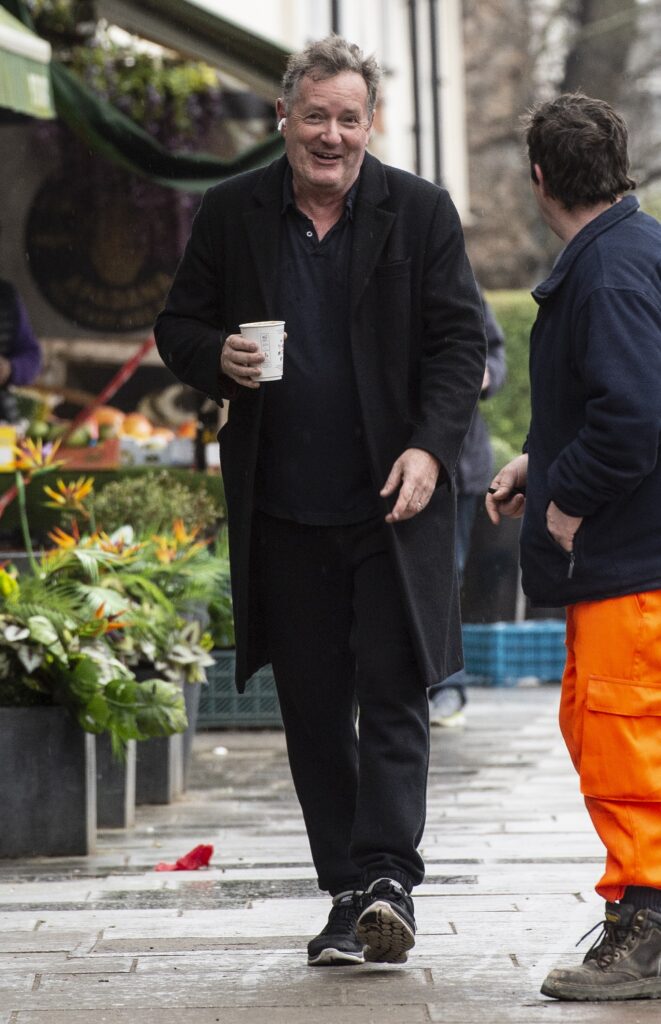 Former GMTV presenter Piers Morgan seen leaving and returning to his home this morning after dropping his daughter Elise aged 8 to school on March 10 2021 in London England