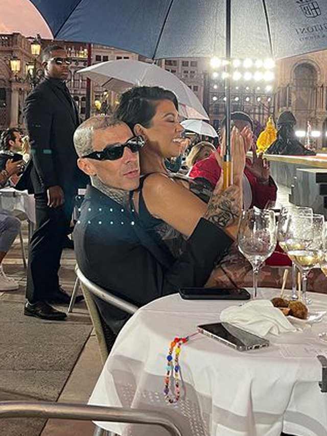 Kourtney Kardashian and Travis Barker before the D&G show.