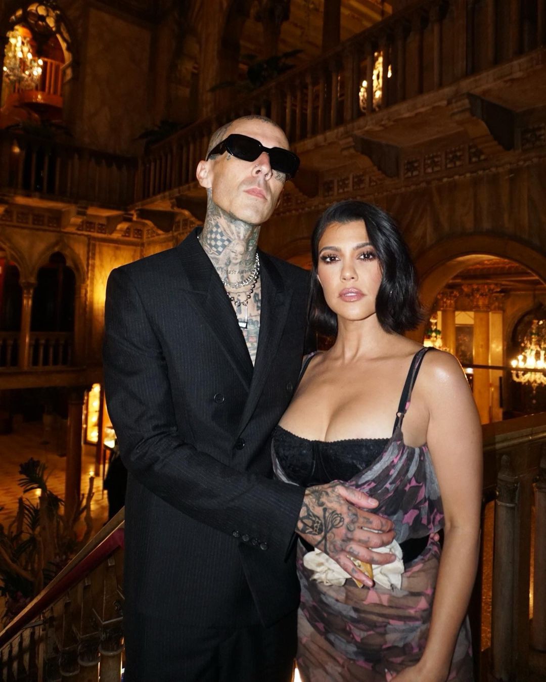 Kourtney Kardashian and Travis Barker before the D&G show.