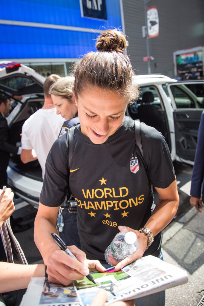 Some United States Women apos s National Soccer Team players are seen outside Good Morning America