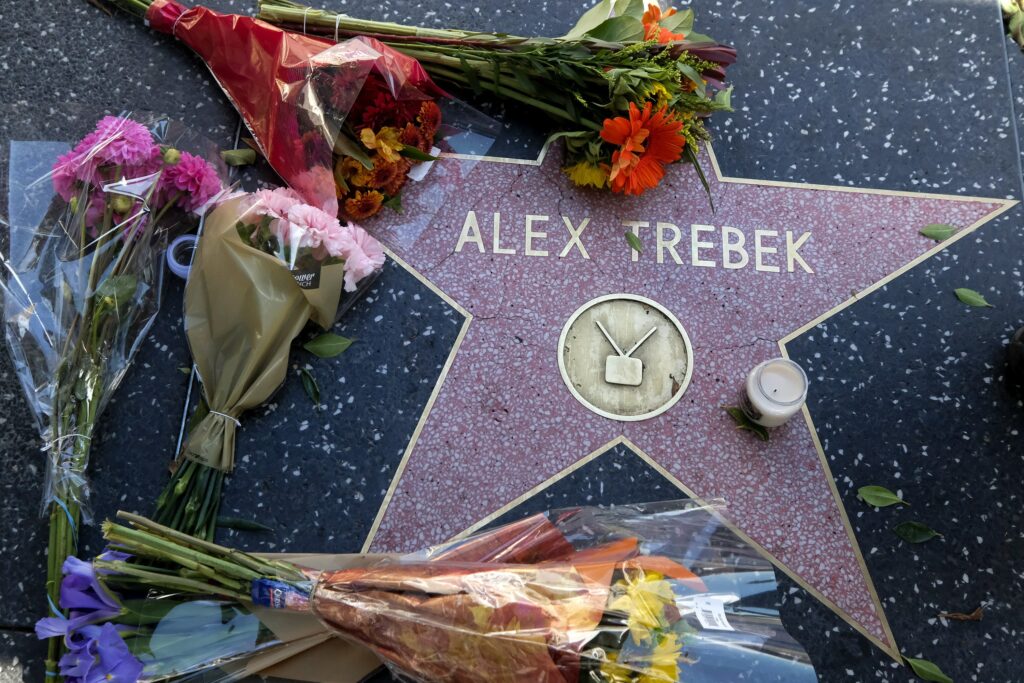 Flowers placed at Alex Trebek Star