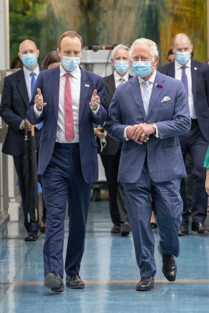Prince Charles HRH Prince of Wales with Health secretary Matt Hancock meeting NHS staff