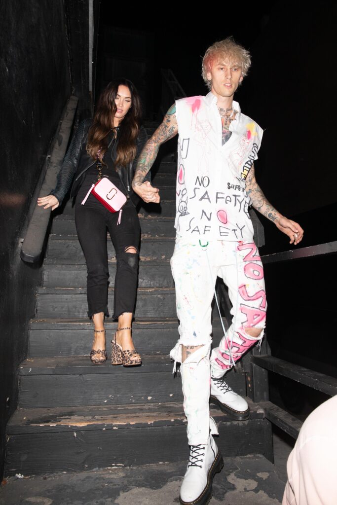 Machine Gun Kelly &amp; Megan Fox are spotted heading to the Roxy Theater together after a romantic dinner night. 25 Sep 2020 Pictured: Machine gun Kelly &amp; Megan Fox. Photo credit: iamKevinWong.com / MEGA TheMegaAgency.com +1 888 505 6342 (Mega Agency TagID: MEGA703120_001.jpg) [Photo via Mega Agency]