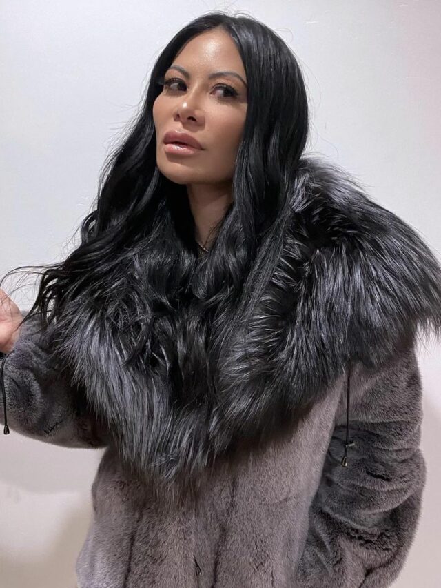 A photo of Jen Shah in a gray fur coat, and she looks gorgeous.