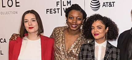 Lily James and Tessa Thompson are seen arriving at the apos Little Woods apos premiere at the Tribeca Film Festival in New York