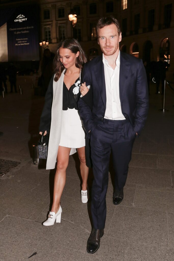 Michael Fassbender and Alicia Vikander leaving Louis Vuitton dinner during the Paris Fashion Week 2020