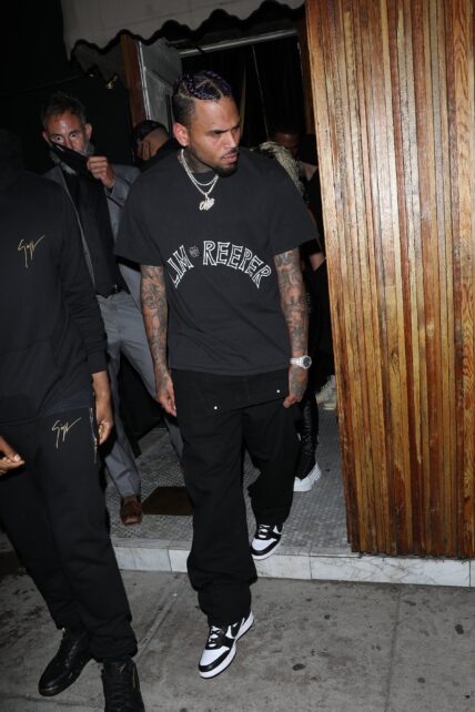 Singer Chris Brown is disappointed as he leaves the Nice Guy after a driver crashes into another car which hits his car
