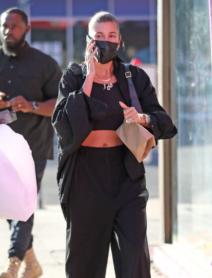 Hailey Bieber is seen shopping at Trashy Lingerie in Los Angeles