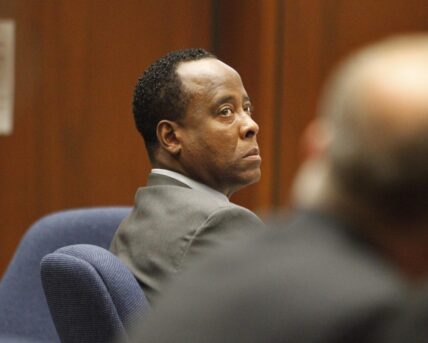 A photo of Dr. Conrad Murray during a court hearing.