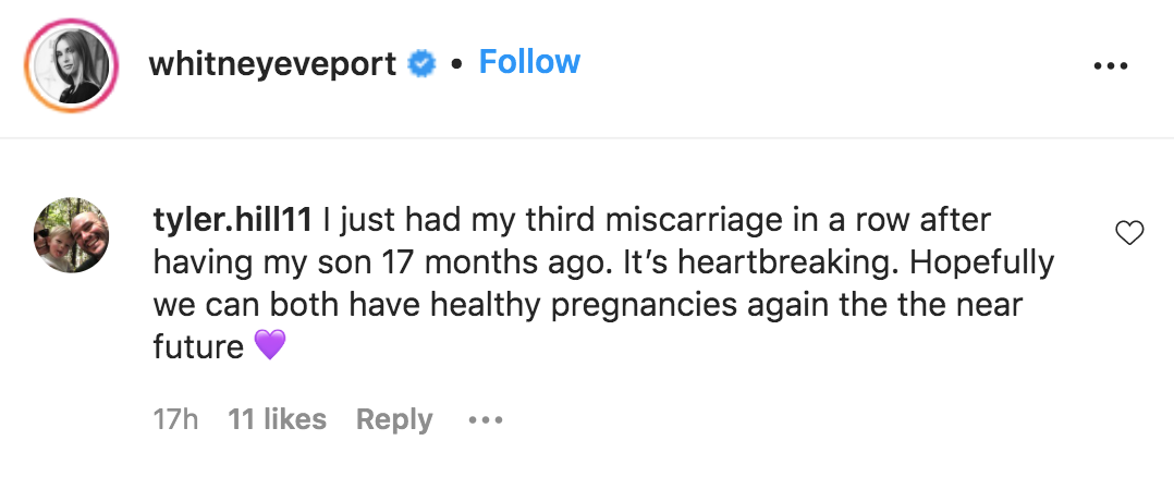 A comment on Whitney Port's Instagram post
