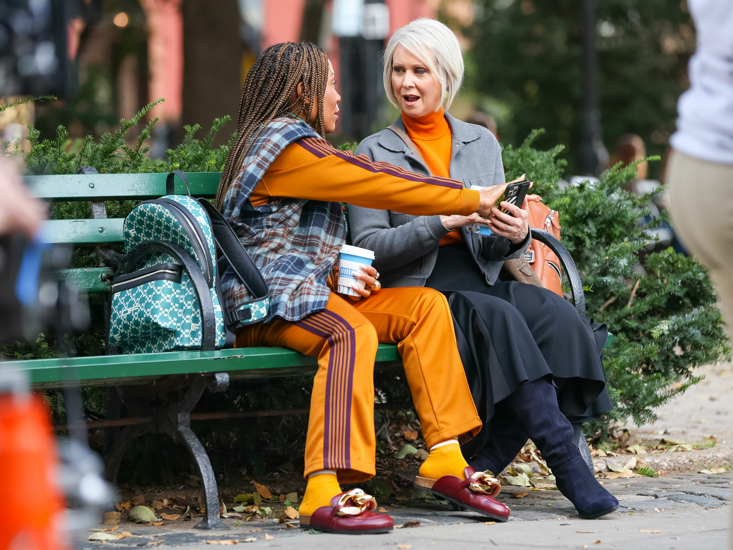 Cynthia Nixon and Karen Pittman on the film set of the apos And Just Like That apos TV Series