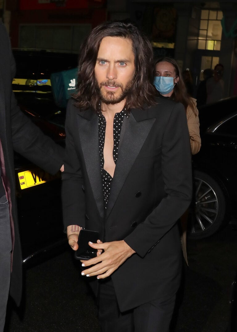 Salma Hayek and Jared Leto leaving the Corinthia Hotel