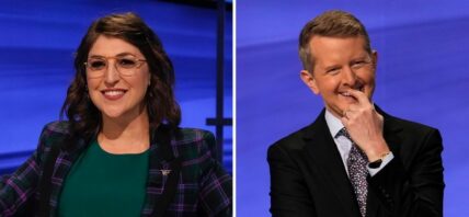 Mayim Bialik and Ken Jennings on Jeopardy!