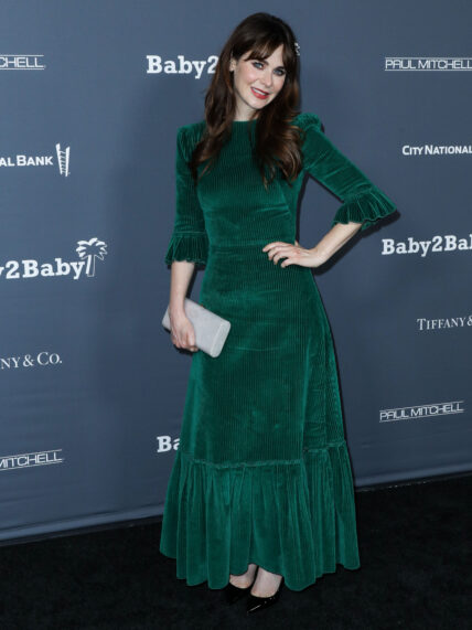 Actress Zooey Deschanel wearing The Vampire's Wife arrives at the Baby2Baby 10-Year Gala 2021 held at the Pacific Design Center on November 13, 2021 in West Hollywood, Los Angeles, California, United States. 13 Nov 2021 Pictured: Zooey Deschanel. Photo credit: Xavier Collin/Image Press Agency / MEGA TheMegaAgency.com +1 888 505 6342 (Mega Agency TagID: MEGA806055_005.jpg) [Photo via Mega Agency]