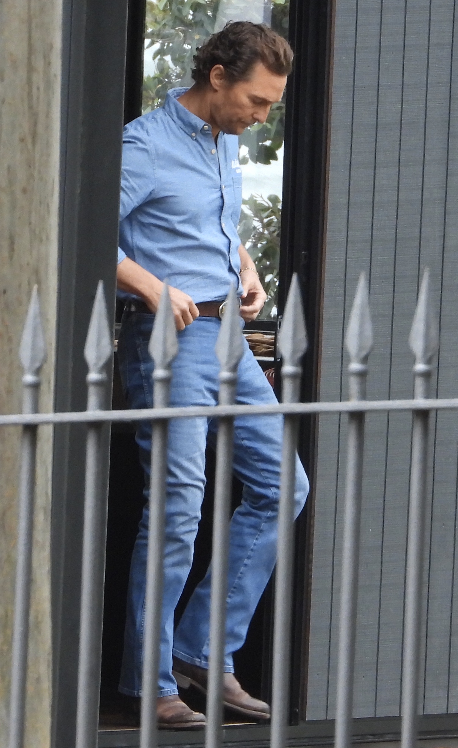 Matthew McConaughey in double denim doing promo