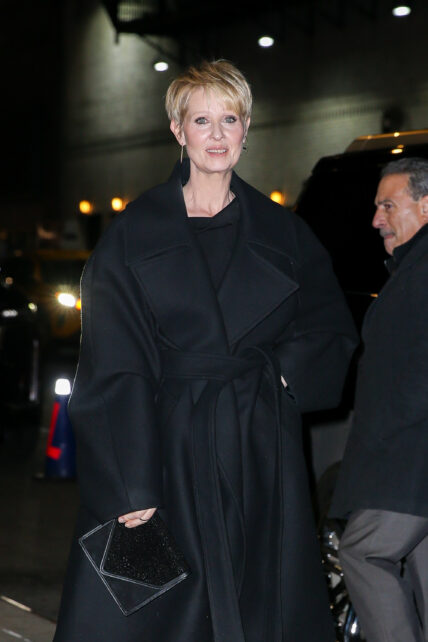 Cynthia Nixon seen posing outside The Late Show With Stephen Colbert in New York City