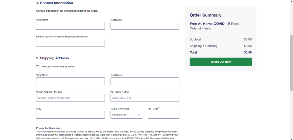 COVID Test Order Form