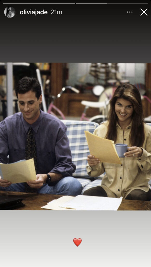 Bob Saget and Lori Loughlin reading their scripts.