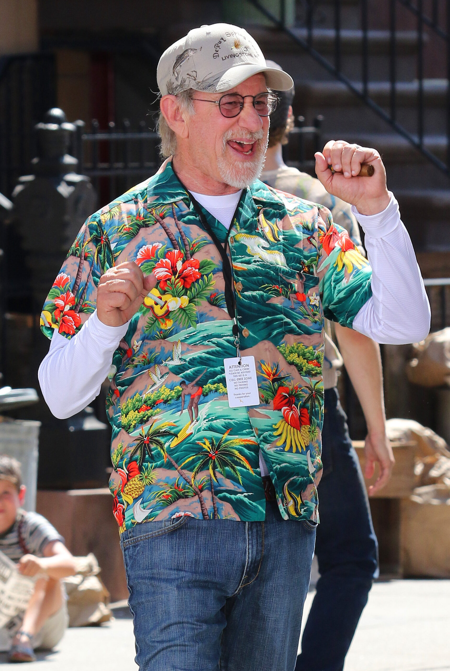 Steven Spielberg is all smiles and hard at work on the upcoming movie remake of the classic musical "West Side Story" filming in Manhattan's Harlem neighborhood. Spielberg is pictured directing the gang "The Jets" with actor Mike Faist who will play 'Riff' who is the leader of the Jets. The gang was seen doing a dance routine while filming a scene. 13 Jul 2019 Pictured: Steven Spielberg. Photo credit: LRNYC / MEGA TheMegaAgency.com +1 888 505 6342 (Mega Agency TagID: MEGA465490_001.jpg) [Photo via Mega Agency]