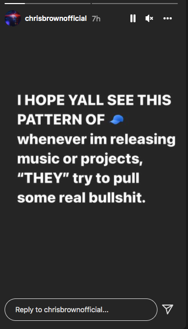 Chris Brown's post on his Instagram story