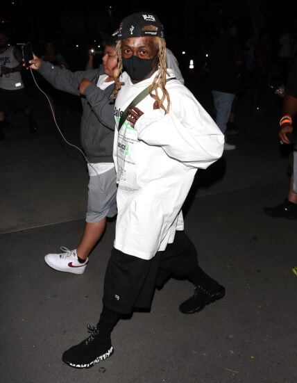 Lil Wayne was seen leaving the Lakers Vs Clippers NBA game at Staples Center in Los Angeles CA