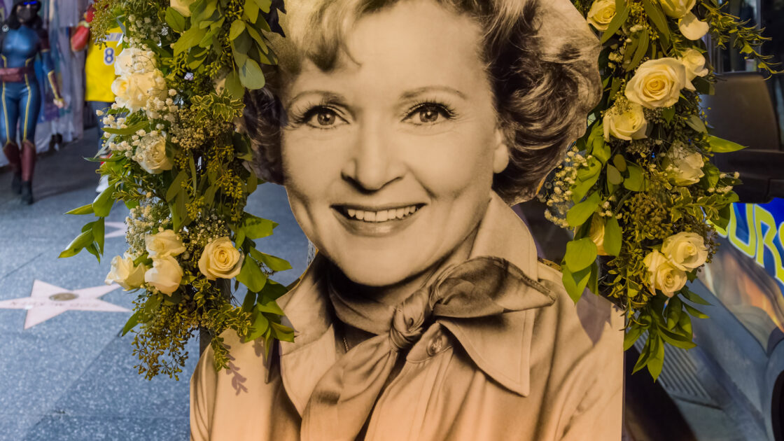 Flowers and mementos in honor of Betty White are seen at her star on the Hollywood Walk of Fame
